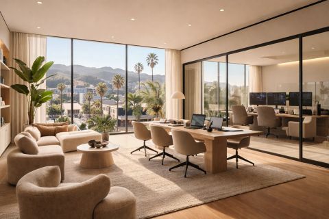 Smart glass west hollywood condos — clear-mode switchable PDLC smart glass on a West Hollywood condo enclosure showing daylight transmission