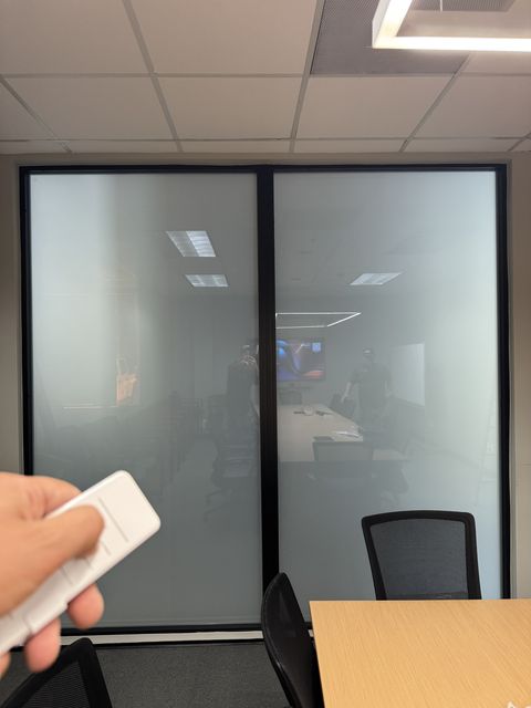 Smart glass conference room Westlake Village in frosted state for on-demand meeting privacy