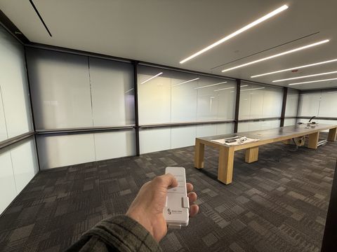 Smart glass conference room in Carlsbad — 500 sqft of PDLC switchable smart film retrofit for Upper Deck