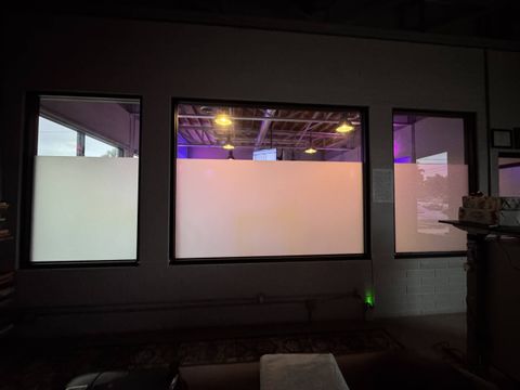 Smart glass gym in Ventura — 200 sqft of PDLC switchable smart film retrofit for on-demand privacy