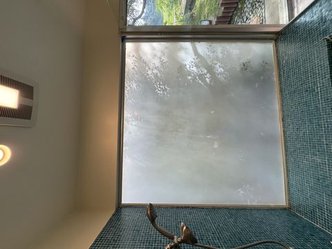 Residential shower smart film window in opaque privacy mode Tarzana CA