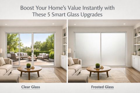 Smart glass home upgrades — modern LA residential bathroom window with switchable PDLC smart film retrofit demonstrating master-bath upgrade as part of whole-home stack