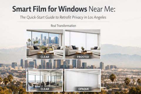 Smart film retrofit checklist — switchable smart film install preparation showing proper clean-room glass-prep discipline before application