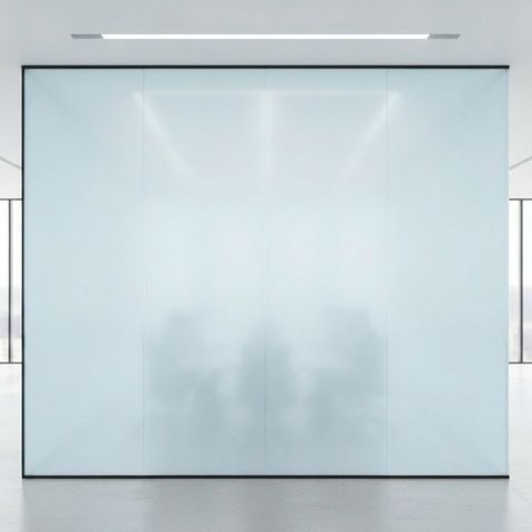The same conference-room glass wall switched to frosted opaque privacy