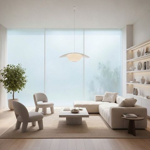 The same living-room glass doors switched to frosted opaque privacy