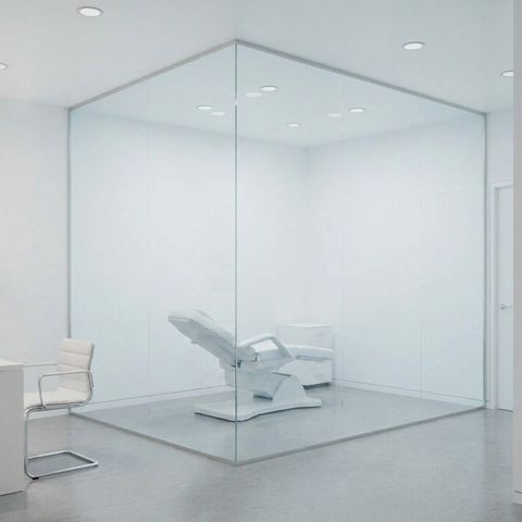 Smart film on a medical-suite glass wall