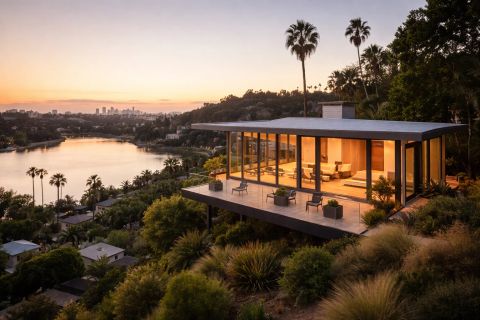 Smart glass energy in Silver Lake — clear-mode switchable smart glass on a creative home studio in Silver Lake demonstrating full daylight transmission