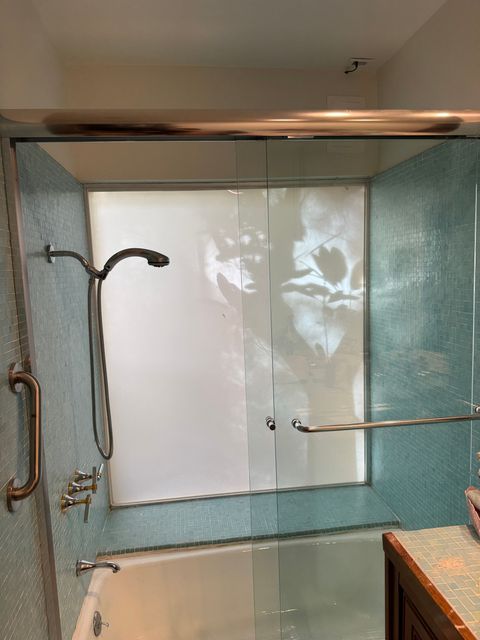 Switchable smart glass window switched to frosted privacy in Tarzana