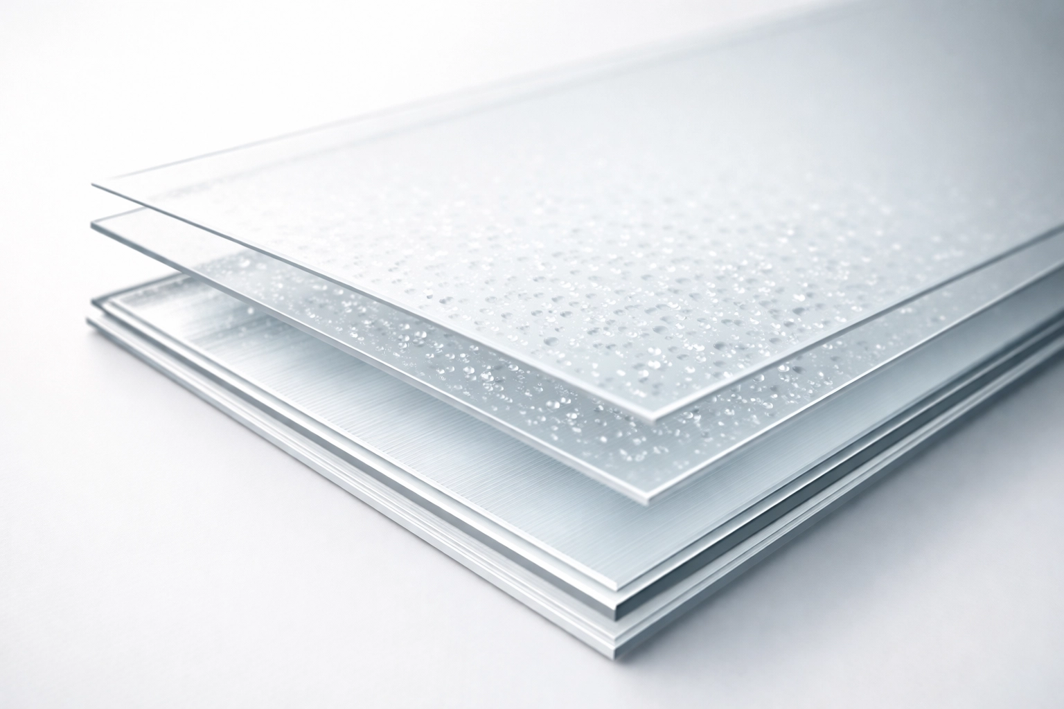 Smart film for instant privacy — close-up of the switchable film layers that make the clear-to-frosted transition work